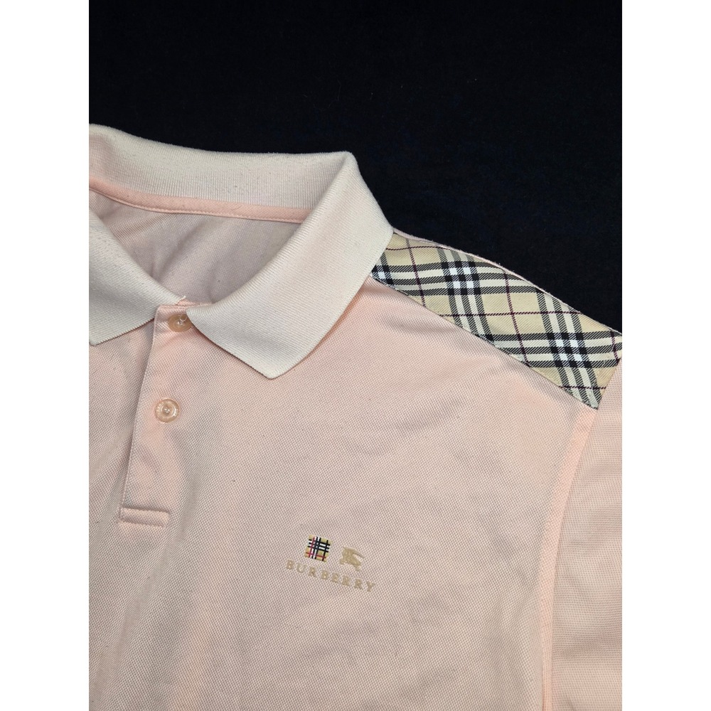 Burberry London Mens Polo Shirt Peach Pink Nova Check Shoulder Short Sleeve L